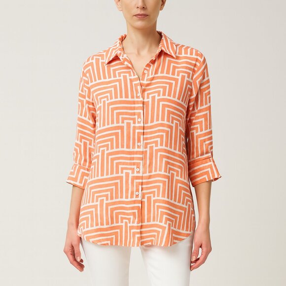 Chicos Tops - Chico's No-Iron Linen Enamel Maze Loop-Back Tunic Size 1 Medium